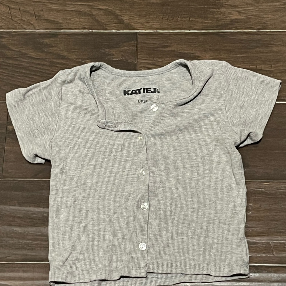 Katie J grey button down shirt